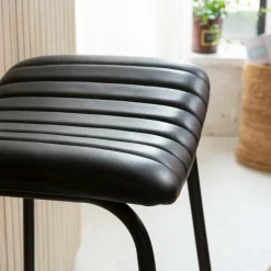 Tabouret De Bar<Made in Meubles Tabouret de bar en cuir noir et métal Alexandre (lot de 2)