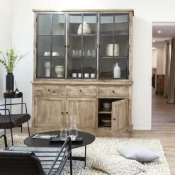 Vaisselier<Made in Meubles Vaisselier en bois de manguier brossée et métal noir Clotilde