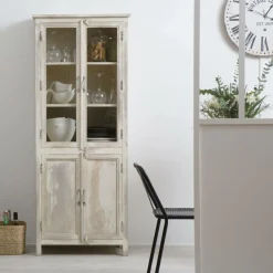 Vaisselier<Made in Meubles Vaisselier en bois de manguier blanchi Cuzco