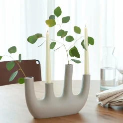 Décoration<Made in Meubles Vase beige 4 tiges en aluminium Dahlia