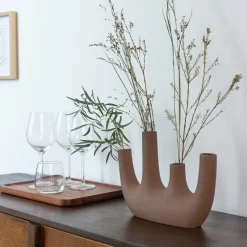 Décoration<Made in Meubles Vase marron 4 tiges en aluminium Dahlia