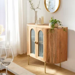 Vitrine<Made in Meubles Vitrine arrondie en bois de manguier Maria