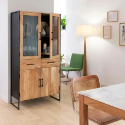 Vitrine<Made in Meubles Vitrine en bois d'acacia et métal Bosco