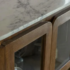 Vitrine<Made in Meubles Vitrine en bois de manguier et marbre Sienne